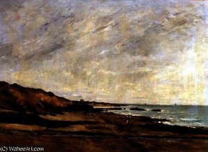 A Coastal View with Figures on a Shore