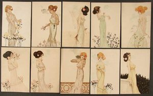 Girls With Flowers At Feet — Raphael Kirchner
