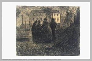 Group Of Figures In Front Of A House And Some Trees — Georges Seurat, Post-impressionism