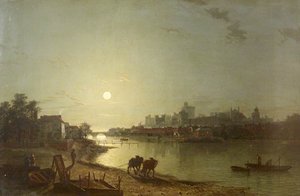 View Of Windsor Castle Looking At The Lower Ward By Moonlight — Henry Pether