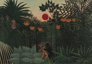 Tropical Landscape: American Indian Struggling With A Gorilla — Анри Русо, Primitive Surrealism