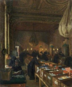 Devonshire House, 1918 Voluntary Aid Detachment Workers Filing Papers in the Ballroom