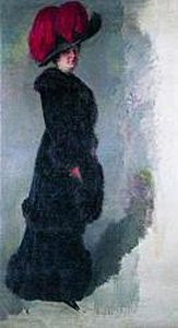 Dama Con Sombrero De Plumas Rojas — Julio Vila Y Prades