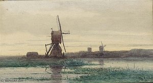 Windmills Along A Waterway — Paul Joseph Constantine Gabriel