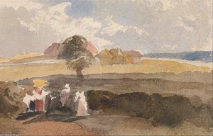 Landscape Sketch With Figures In Foreground — Peter De Wint