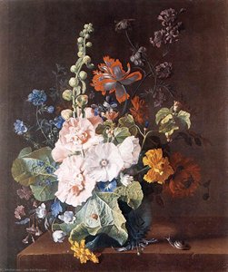 Holycocks And Other Flowers In A Vase — Jan Van Huysum
