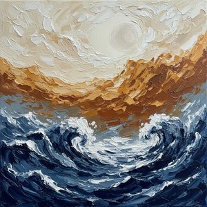 Ephemeral Horizons Of Ochre And Navy In Sculptural Impasto Motion — David Moreau, Contemporary Abstract