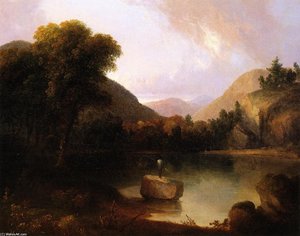 Mountain Lake With Man Fishing — Thomas Doughty