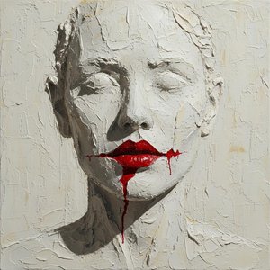 Crimson Viscera Against Ivory Form: A Study In Impasto Melancholy And Echoes — Christian Noiret