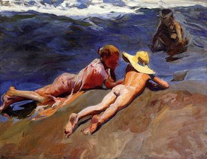 On The Sand, Valencia Beach — Joaquín Sorolla Y Bastida, Impressionistic Landscape