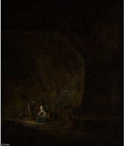 A Barn Interior With Two Peasants Conversing — Adriaen Van Ostade, Baroque