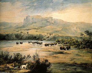 Landscape With Herd Of Buffalo On The Upper Missouri — Karl Bodmer, Romanticism