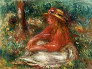 Young Girl Seated On The Grass — Pierre-auguste Renoir