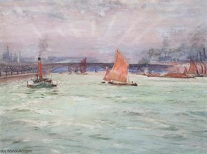 Barges And Paddle Tug On The Thames — Charles John De Lacy