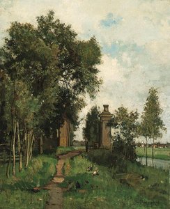 An Estate Entrance By A River — Henri-joseph Harpignies