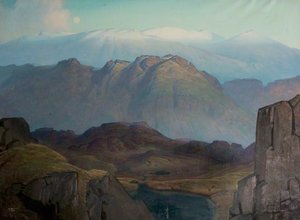 Coniston Fells from Upper Eskdale, Cumberland (Grey Friar, Old Man, Dow Crag, Hardknott and Upper Eskdale from Black Apron, November)