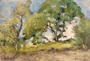 View Of A Villa In Menton Behind Trees — Henri-joseph Harpignies