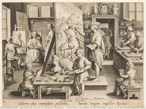 Color Olivi (Invention of Oil Painting), plate 14 in the Nova Reperta (New Inventions of Modern Times)