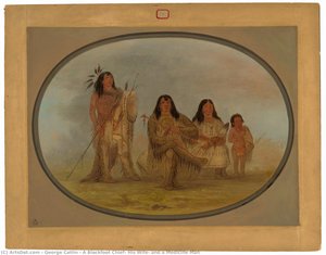 A Blackfoot Chief, His Wife, And A Medicine Man — George Catlin