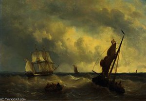 A three-master and other vessels on choppy water