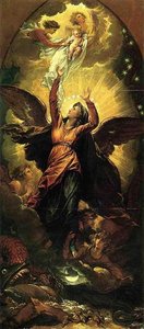 The Woman Clothed With The Sun Fleeth From The Persecution Of The Dragon — Benjamin West