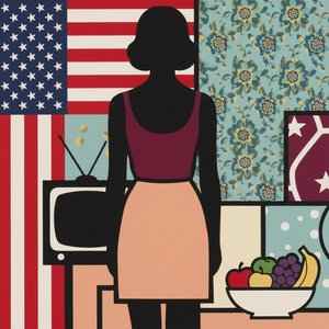 Fragmented Nostalgia: A Monumental Silhouette Amidst Patterned Echoes And Starry Stripes — Arthur Tessier