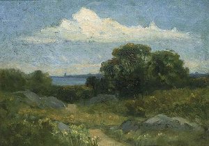 Landscape (trees And Rocks By Lake), (painting) — Edward Mitchell Bannister