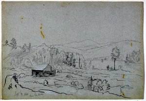 Log Cabin And Lake Near Pendleton — Thomas Cole