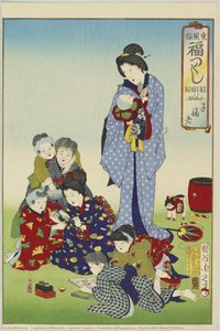 Eastern Custom : Varieties Of Happiness : Person With Many Children — Toyohara Chikanobu