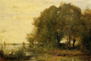 Wooded Peninsula — Jean-baptiste-camille Corot, Romantic Landscape Romantic Landscape