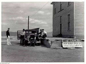 Picketing Copper Miners On Strike Waiting For The Scabs (strikebreakers) To Come Out Of The Mine. Ducktown, Tennessee — Marion Post Wolcott