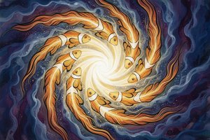 The Empyrean Vortex: A Visionary Dance Of Amber And Abyss — Jacques Villedieu, Romanticism (visionary / Mythological)