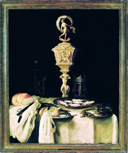 Still Life With Ivory Goblet And Oysters — Johann Georg Hinz