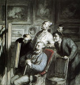 Visiteurs Dans L'atelier D'un Peintre, Crayon Noir Plume Aquarelle Gouache Visitors In The Workshop Of A Painter — Honoré Daumier