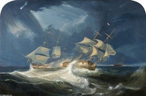 Hms 'indefatigable' Accompanied By Hm 'amazon' Attacking The French Ship 'les Droits Des Hommes'