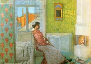 Martina In Front Of The Fire — Carl Larsson, Realism