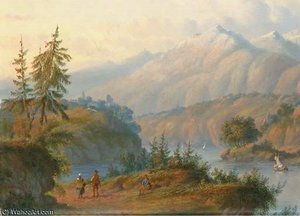Figures In An Alpine Landscape — Carl Eduard Ahrendts