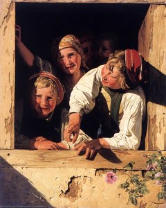Children At The Window — Ferdinand Georg Waldmüller, Biedermeier Style