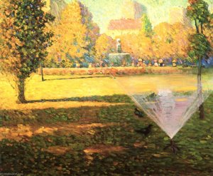 Los Angeles Park Scene, Sprinkler Action On Lawn — Frank Coburn