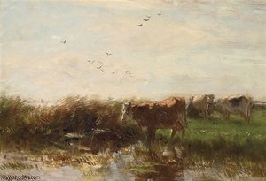 Cows Grazing On The Waterfront — Willem Maris