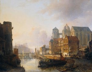 Imaginary View Of A Riverside Town With Aachen Cathedral, Kasparus Karsen, 1846 — Kaspar Karsen