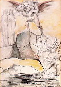 Un Diablo Llevando Al Prevaricador De Lucca Al Lago De Pez Hirviente — William Blake