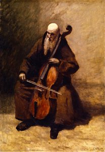 Monk With A Cello — Jean-baptiste-camille Corot, Plein Air Landscape