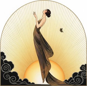 Golden Sunburst Radiating Through A Silhouetted Figure In Gold Filigree — Valentin Laurent De Courcey, Art Deco