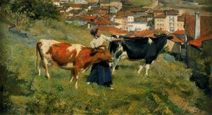 Motrico. Village With Cows — Ignacio Díaz Olano