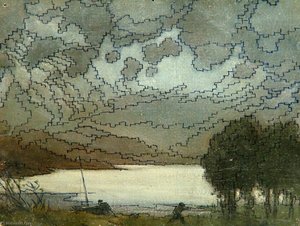 Patterned Sky, Lake And Figures — Sidney Herbert Sime