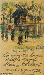 Personnages Devant Le Moulin De La Galette, Montmartre — Maurice Utrillo