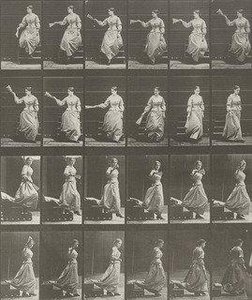 Woman Descending Stairs, Looking Around And Waving A Fan Plate 140 From Animal Locomotion (1887) — Eadweard J Muybridge