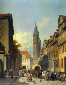 A Busy Street in a German Town