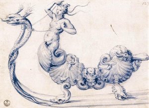 Sketch For A Sleigh With Figures Of Sirens — Giuseppe Arcimboldo, Mannerism